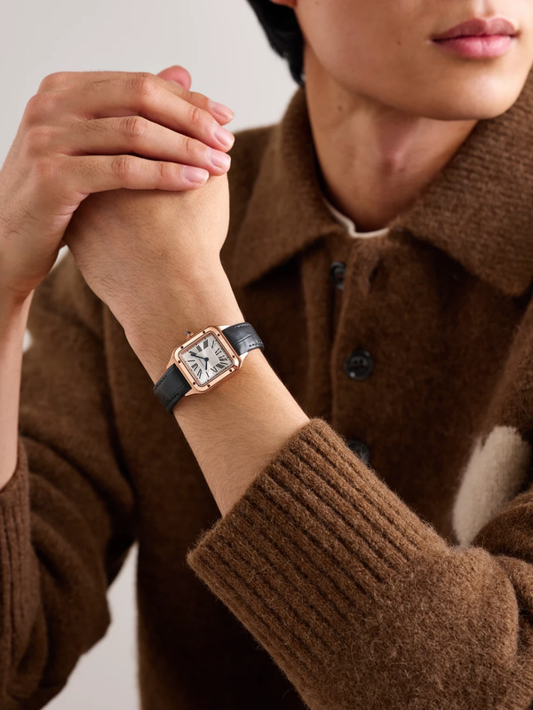  Cartier - Santos-dumont Small 38mm 18-karat Rose Gold And Alligator Watch, Ref. No. Wssa0086 - Men - Silver 