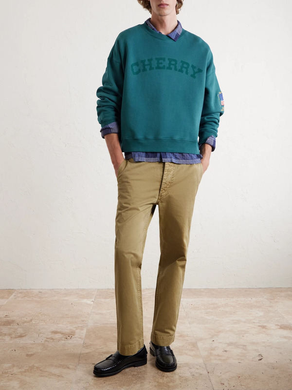  Cherry Los Angeles - America's Favorite Crewneck Logo-print Embroidered Cotton-jersey Sweatshirt - Men - Blue - Xs 