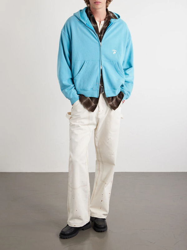  Cherry Los Angeles - Logo-embroidered Paint-splattered Cotton-jersey Zip-up Hoodie - Men - Blue - Xs 