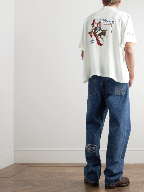  Cherry Los Angeles - Oracle Red Bull Racing Mechanic Camp-collar Embroidered Twill Shirt - Men - White - Xl 