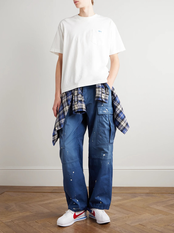  Cherry Los Angeles - Wide-leg Distressed Paint-splattered Cotton-twill Cargo Trousers - Men - Blue - Uk/us 28 