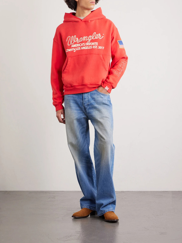  Cherry Los Angeles - Wrangler America's Favorite Logo-embroidered Printed Cotton-fleece Hoodie - Men - Red - S 