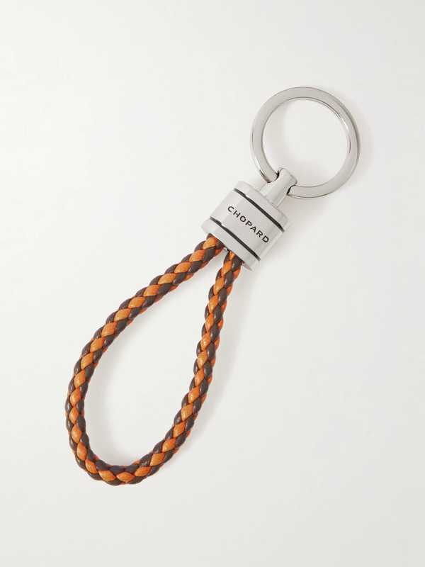  Chopard - Braided Leather And Silver-tone Keyring - Men - Orange 