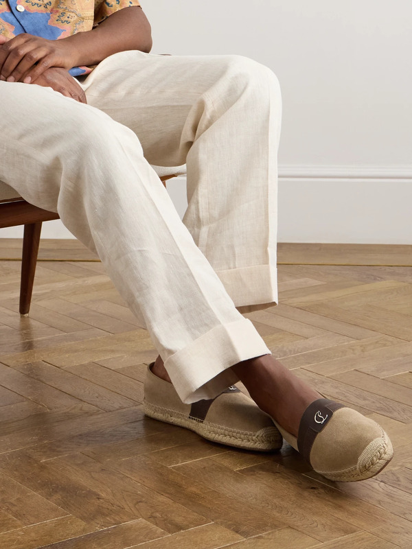  Christian Louboutin - Alfarica Logo-embellished Leather And Grosgrain-trimmed Suede Espadrilles - Men - Neutrals - Eu 40 