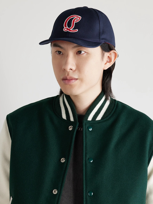  Christian Louboutin - Mooncrest Ivy Logo-embroidered Leather-trimmed Cotton-canvas Cap - Men - Blue - S 
