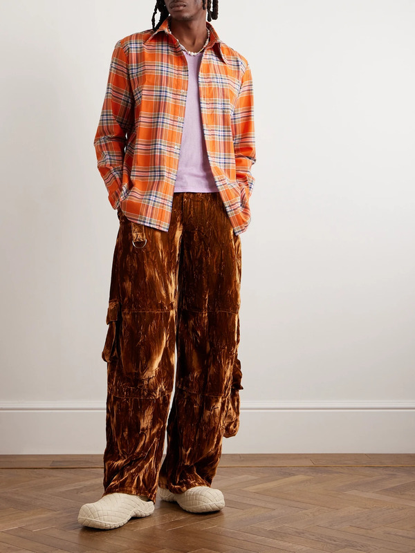  Collina Strada - Convention Checked Cotton-flannel Shirt - Men - Orange - S 