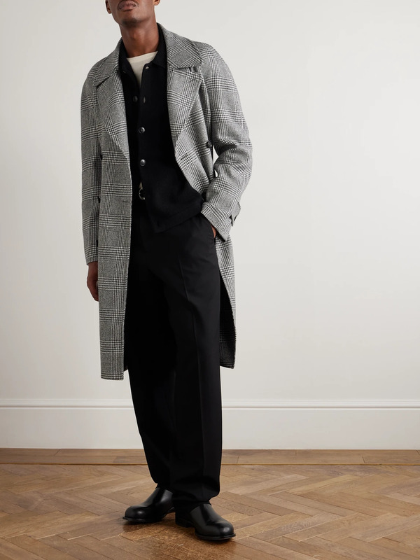  De Petrillo - D'avalos Double-breasted Prince Of Wales Checked Alpaca Overcoat - Men - Black - It 46 