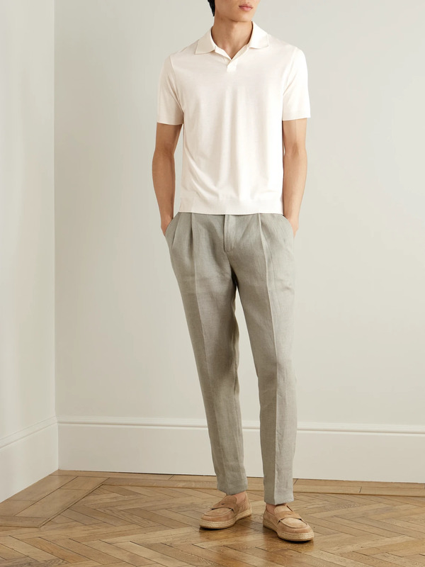  De Petrillo - Straight-leg Pleated Linen Drawstring Trousers - Men - Neutrals - It 46 