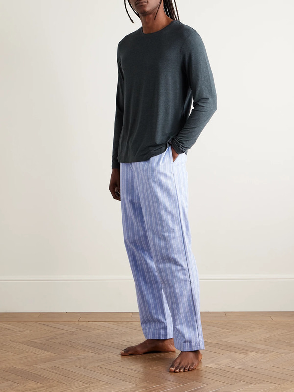  Derek Rose - Arran 20 Straight-leg Striped Herringbone Brushed-cotton Pyjama Trousers - Men - Blue - Xxl 