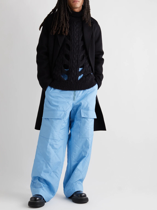  Dries Van Noten - Straight-leg Quilted Padded Shell Drawstring Cargo Trousers - Men - Blue - M 