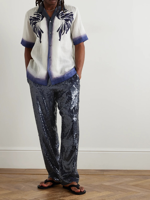  Dries Van Noten - Wide-leg Sequinned Crepe Drawstring Trousers - Men - Blue - It 48 
