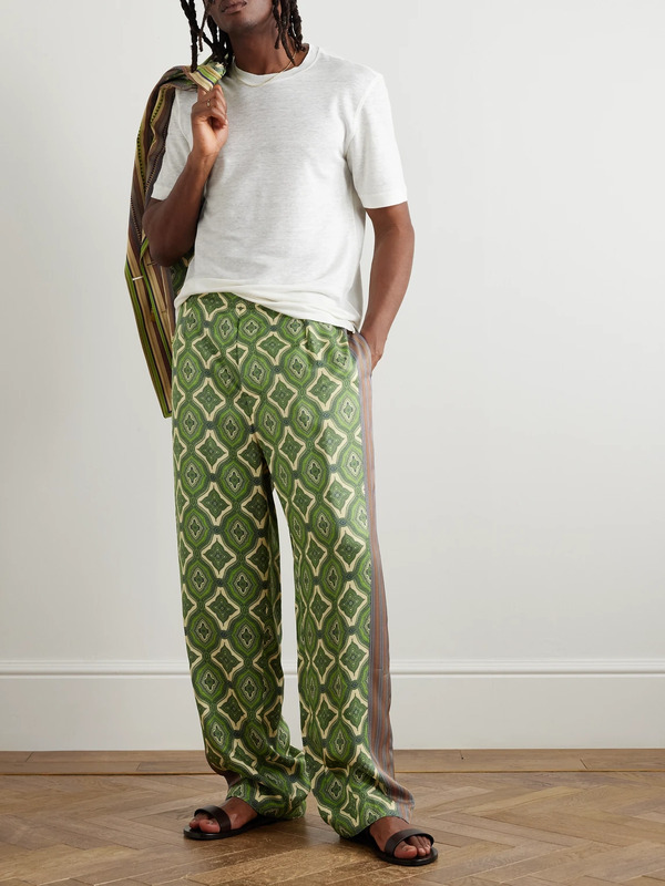  Etro - Harlequin Straight-leg Pleated Striped Paisley-print Satin-twill Suit Trousers - Men - Green - Xxl 