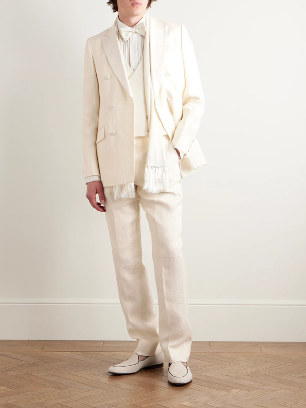  Favourbrook - Double-breasted Herringbone Linen And Silk-blend Tuxedo Jacket - Men - Neutrals - Uk/us 36 