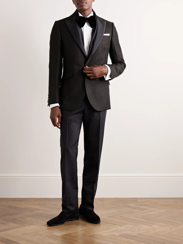  Favourbrook - Randwick Slim-fit Faille-trimmed Herringbone Linen And Silk-blend Tuxedo Jacket - Men - Brown - Uk/us 38 