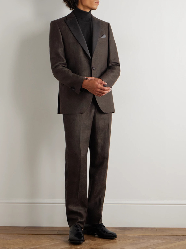  Favourbrook - Randwick Slim-fit Faille-trimmed Herringbone Linen And Silk-blend Tuxedo Jacket - Men - Brown - Uk/us 36 