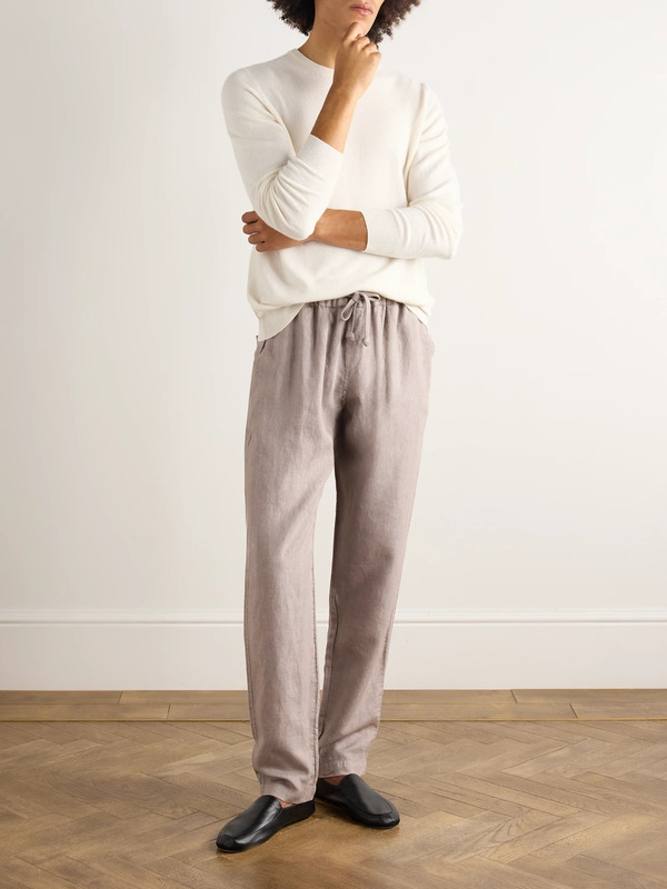  Fedeli - Straight-leg Linen Drawstring Trousers - Men - Brown - S 