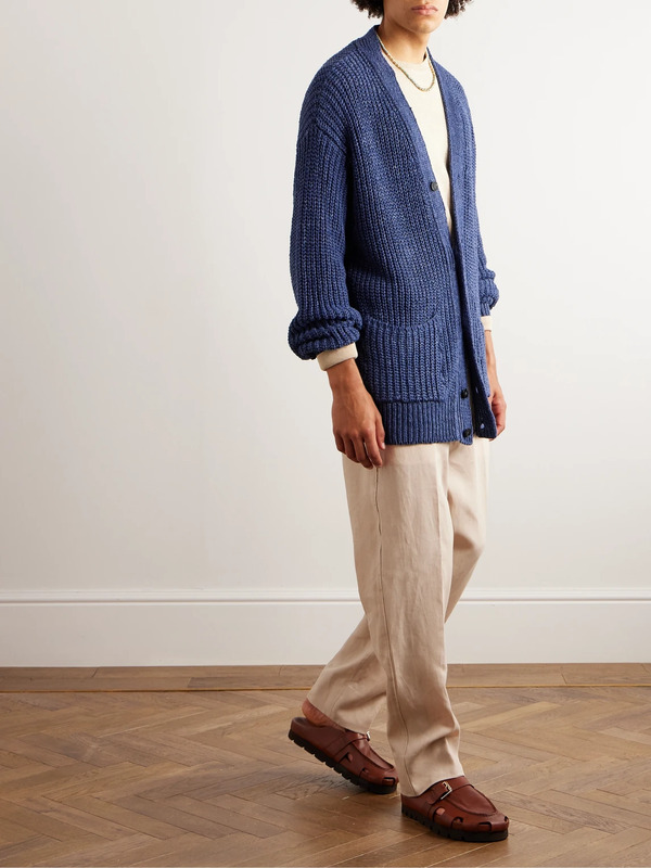  Federico Curradi - Ribbed Linen Cardigan - Men - Blue - M 