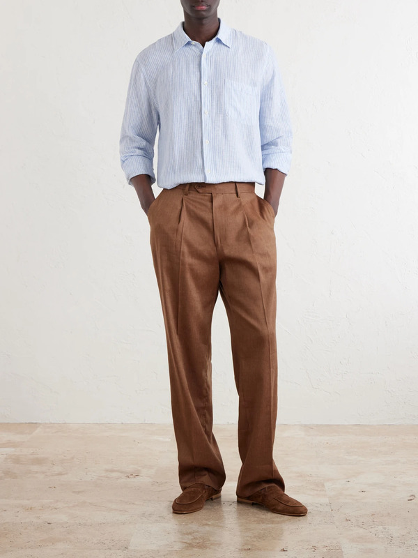  Frescobol Carioca - Affonso Pleated Straight-leg Linen And Virgin Wool-blend Suit Trousers - Men - Brown - Uk/us 30 