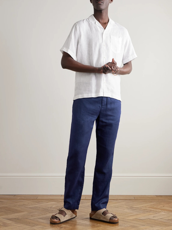  Frescobol Carioca - Oscar Straight-leg Linen And Cotton-blend Drawstring Trousers - Men - Blue - Uk/us 28 