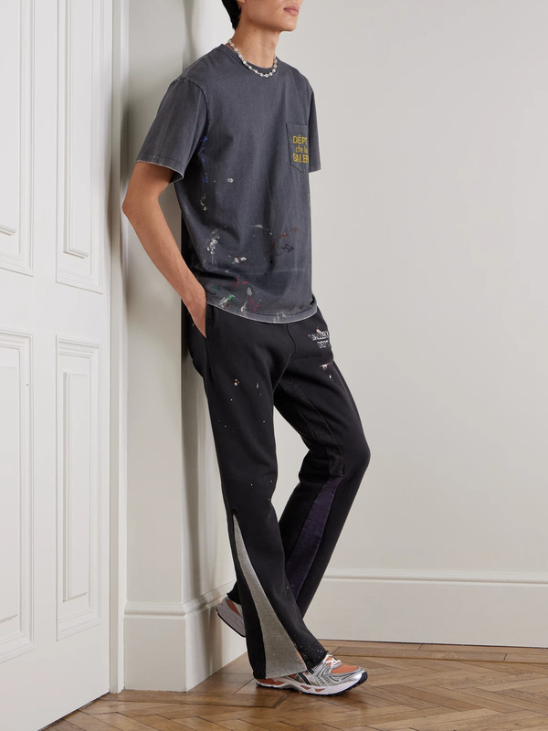  Gallery Dept. - Flared Paint-splattered Panelled Logo-print Cotton-jersey Sweatpants - Men - Gray - S 