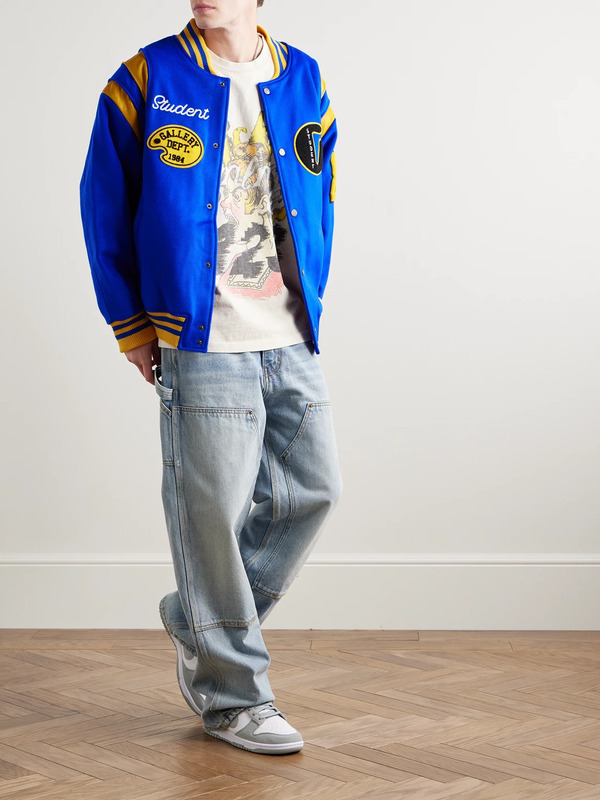  Gallery Dept. - Logo-embroidered Appliquéd Leather-trimmed Wool-blend Felt Varsity Jacket - Men - Blue - M 