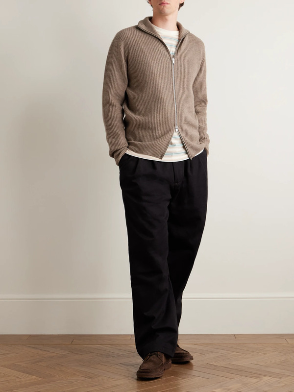  John Smedley - Mallam Ribbed Recycled-cashmere And Merino Wool-blend Zip-up Cardigan - Men - Neutrals - S 