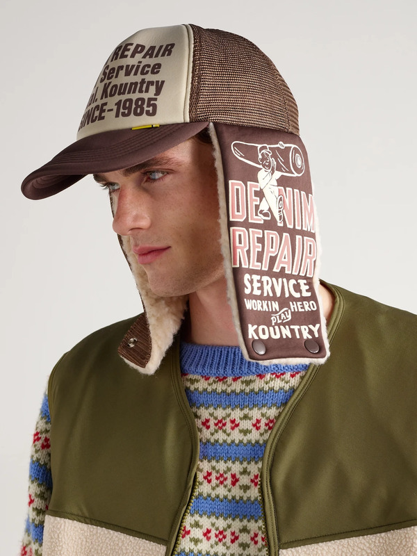  Kapital - Denim Repair Service Fleece-trimmed Printed Canvas And Mesh Trucker Cap - Men - Neutrals 
