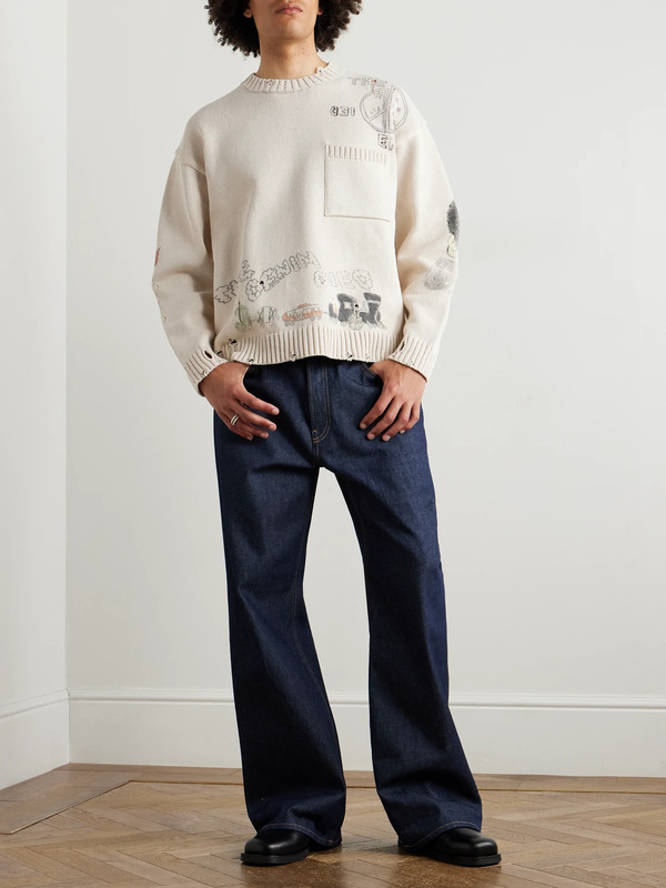  Kapital - Distressed Printed Cotton Sweater - Men - Neutrals - 3 