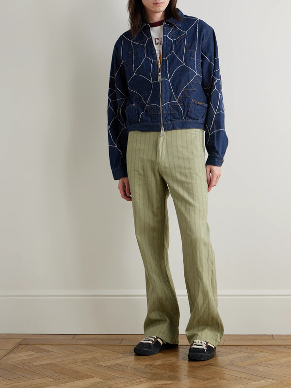  Kapital - Gibson Straight-leg Striped Linen And Cotton-blend Twill Trousers - Men - Green - Uk/us 32 