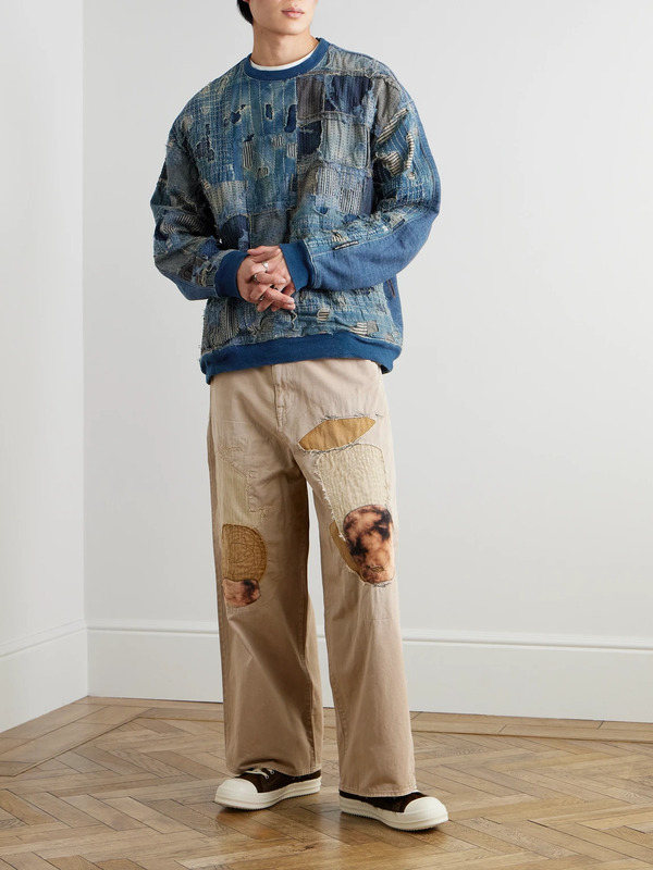  Kapital - Katsuragi Port Straight-leg Patchwork Distressed Cotton-twill Trousers - Men - Neutrals - 2 