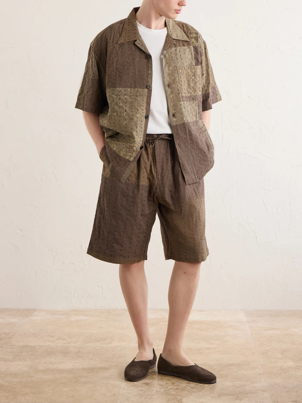  Kardo - Milo Bandhani Straight-leg Embroidered Cotton Drawstring Shorts - Men - Brown - S 