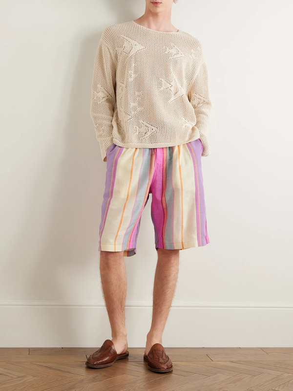  Kardo - Milo Straight-leg Striped Silk Drawstring Shorts - Men - Pink - S 