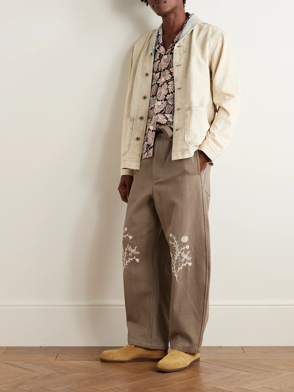  Kartik Research - Fauji Belted Embellished Embroidered Cotton-twill Wide-leg Trousers - Men - Brown - Uk/us 30 