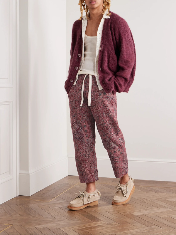  Kartik Research - Straight-leg Cropped Embroidered Printed Cotton Drawstring Trousers - Men - Purple - Uk/us 38 