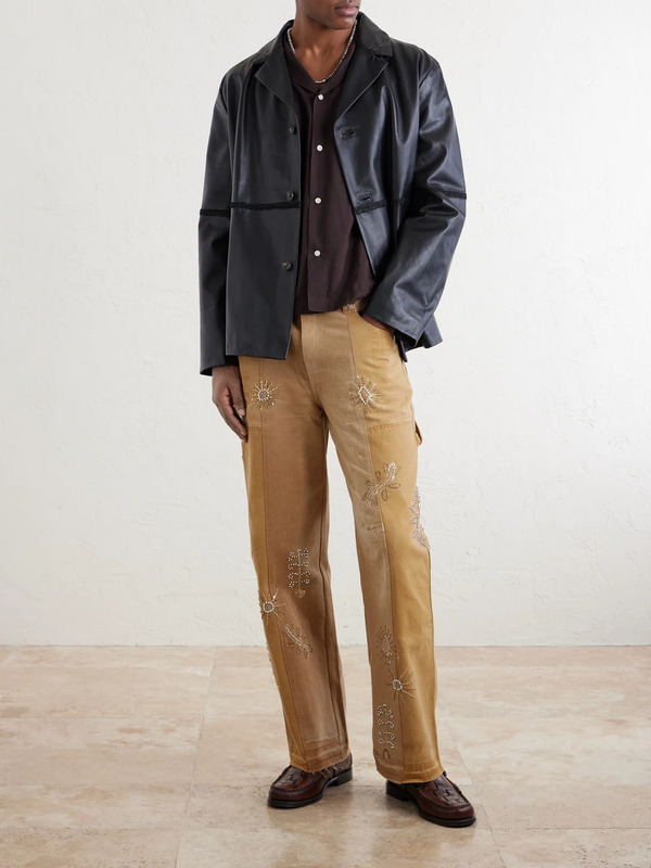  Kartik Research - Zardozi Straight-leg Embellished Paneled Cotton-canvas Trousers - Men - Neutrals - Uk/us 34 