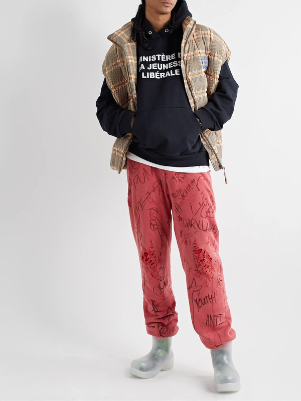  Liberal Youth Ministry - Juvenile Tapered Distressed Printed Cotton-blend Jersey Sweatpants - Men - Red - M 