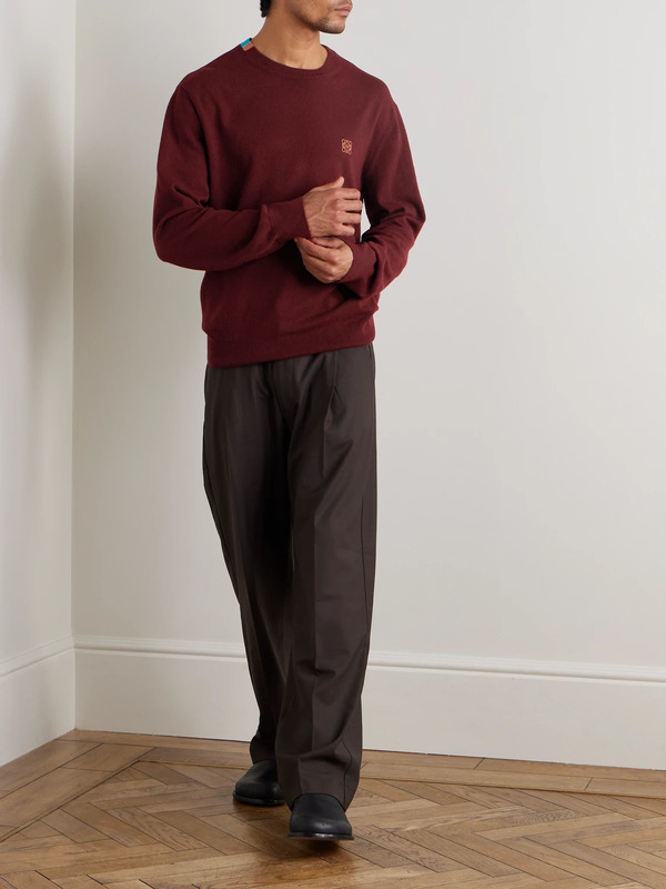 Loewe - Anagram Embroidered Wool-blend Sweater - Men - Burgundy - M 