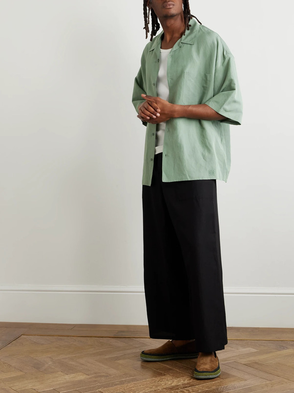 Loewe - Paula's Ibiza Oversized Convertible-collar Logo-embroidered Woven Shirt - Men - Green - Eu 41 
