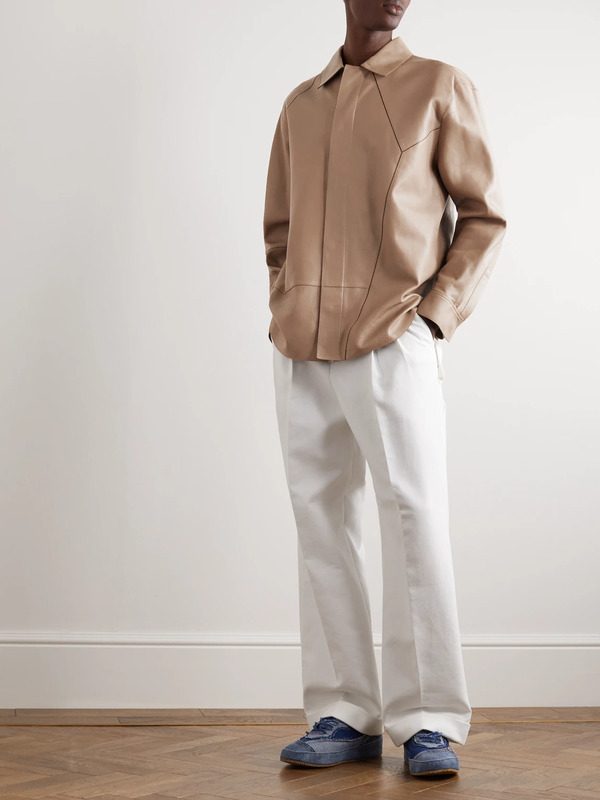  Loewe - Puzzle Logo-debossed Leather Overshirt - Men - Neutrals - It 46 