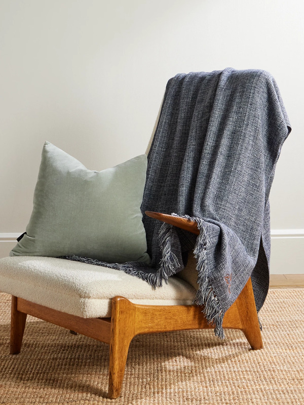 Loro Piana - Logo-embroidered Fringed Wool Blanket - Men - Blue 