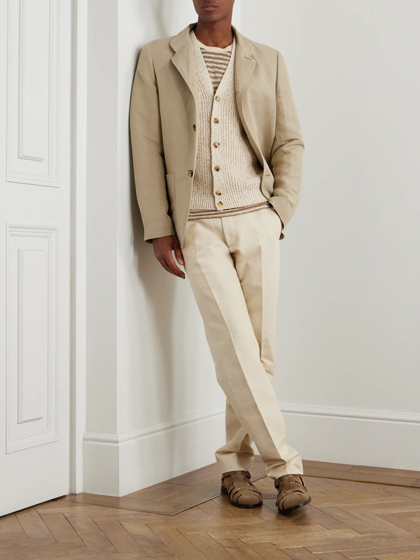  Loro Piana - Spagna Unstructured Nehru-collar Linen And Silk-blend Twill Jacket - Men - Neutrals - It 54 