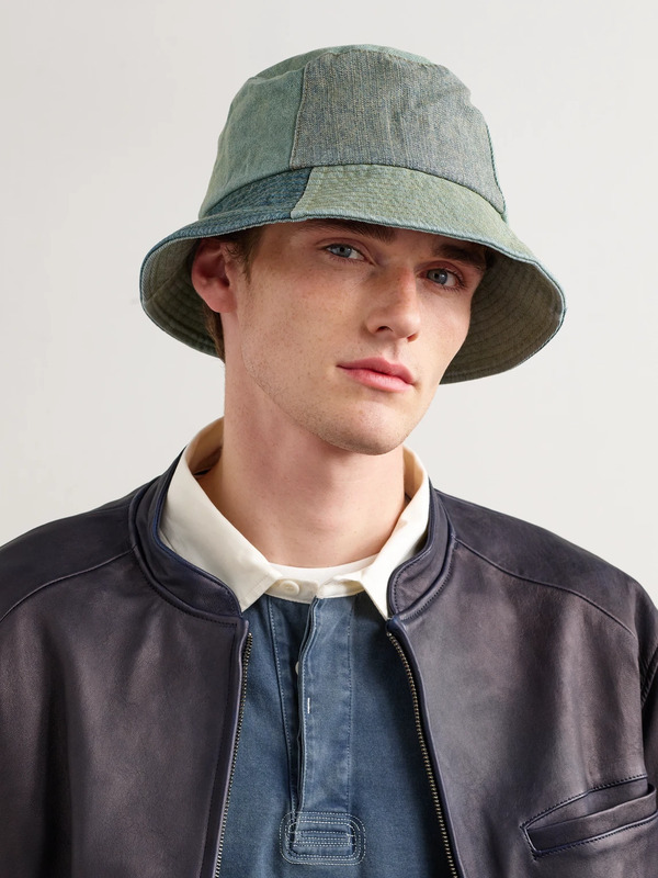  Manaaki - Patchwork Denim Bucket Hat - Men - Green 