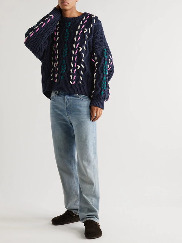  Marant - Zolan Embroidered Recycled Cable-knit Sweater - Men - Blue - Xl 
