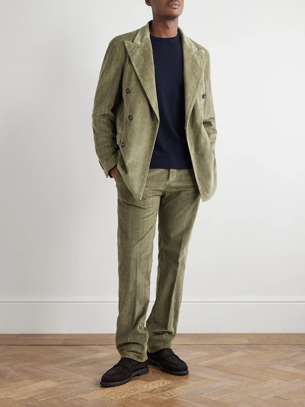 Massimo Alba - Monster Double-breasted Prince Of Wales Checked Cotton-blend Corduroy Blazer - Men - Green - It 46 
