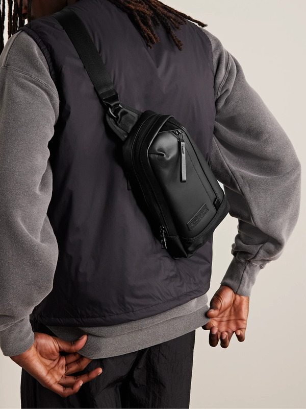  Master-piece - Slick Logo-appliquéd Leather And Cordura® Barastec Nylon Sling Backpack - Men - Black 