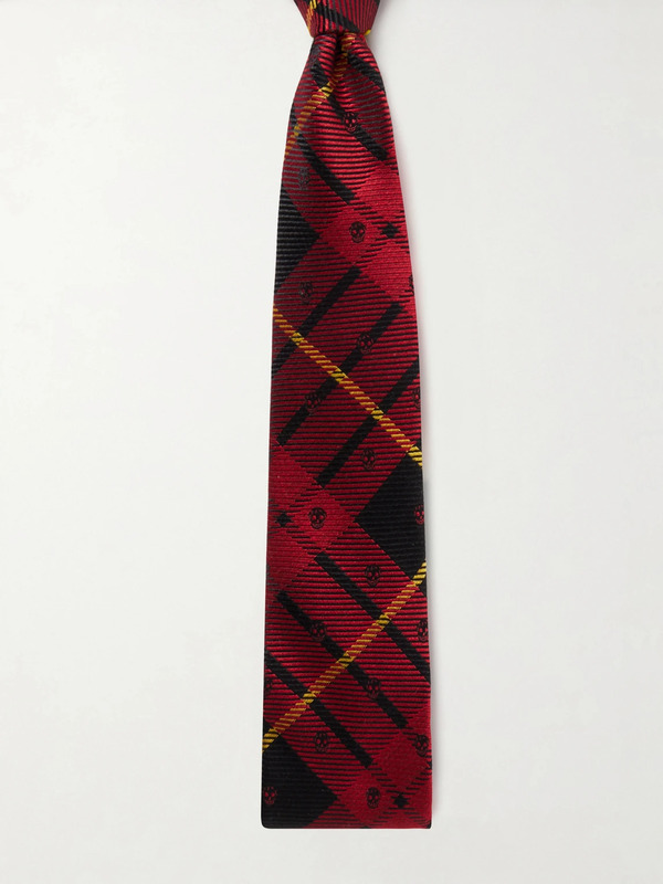  Mcqueen - 8cm Logo-embroidered Checked Silk Tie - Men - Red 