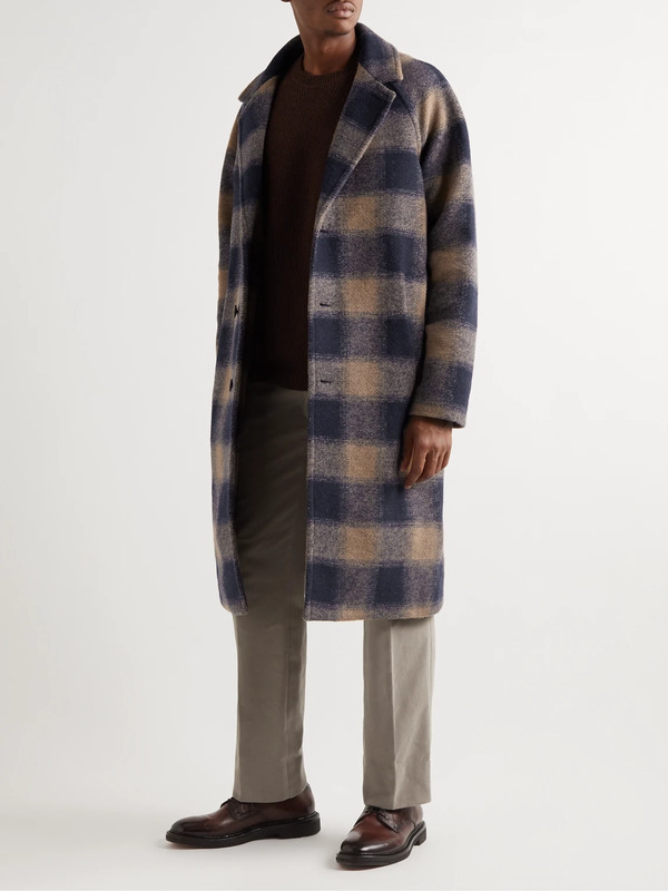  Mr P. - Checked Wool-blend Felt Coat - Men - Brown - M 