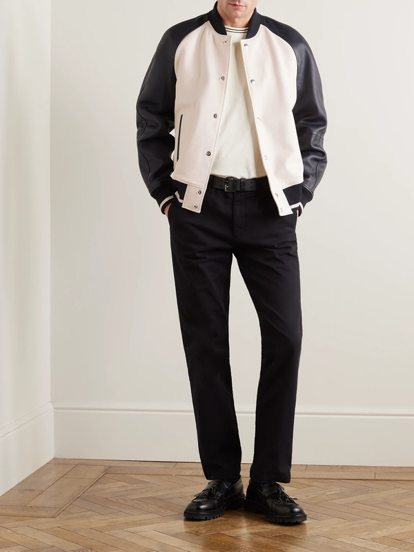  Mr P. - Full-grain Leather Varsity Jacket - Men - Neutrals - Xs 