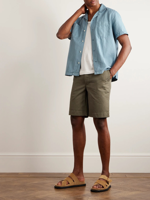  Mr P. - Michael Convertible-collar Garment-dyed Cotton And Linen-blend Twill Shirt - Men - Blue - Xs 