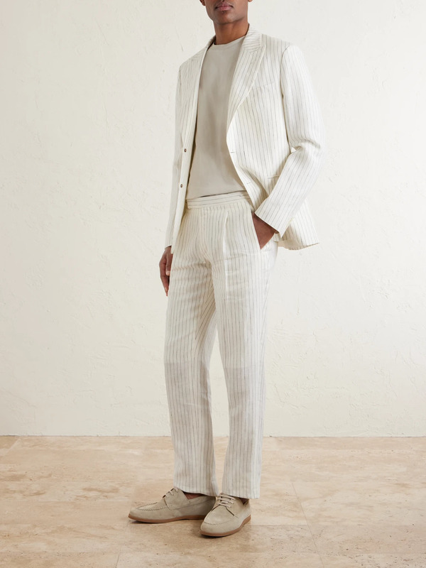  Mr P. - Pinstriped Linen Suit Jacket - Men - Neutrals - 36 
